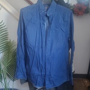 H&M Premium Cotton Dark Denim Button Down Shirt